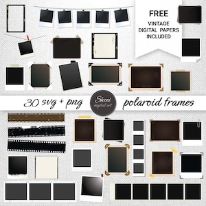 30 POLAROID FRAMES SVG, 30 Polaroid Rahmen Png, Polaroid Rahmen für Fotos, Scrapbooking Zubehör, Album Design mit Fotorahmen, Freebie