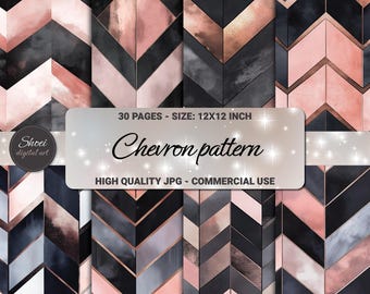 Chevron Digital Paper: Charcoal, Blush Pink & Rose Gold (Digital Download)