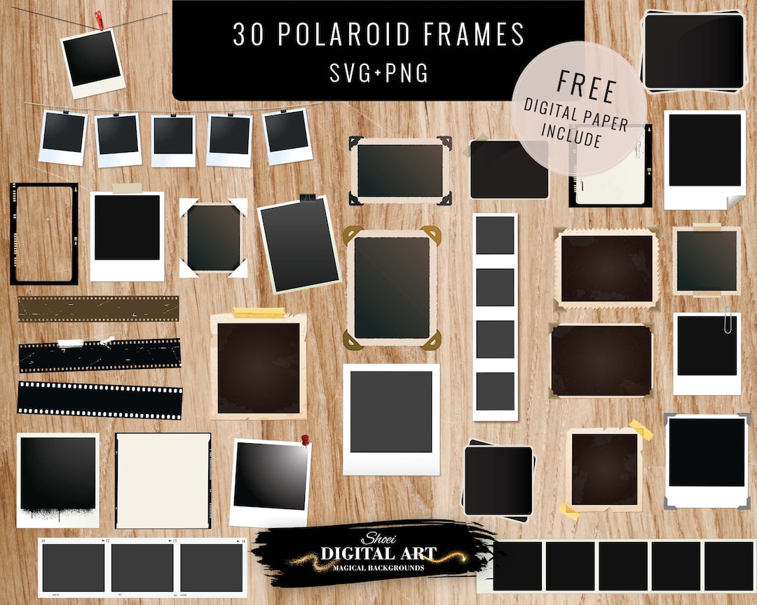 30 POLAROID FRAMES SVG, 30 Polaroid Frames Png, Polaroid Frames for
