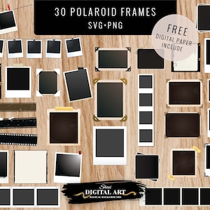 30 POLAROID FRAMES SVG, 30 polaroid Frames Png, Polaroid Frames For Photos, Scrapbooking Supplies, Albume Design With Photo Frames, Freebie