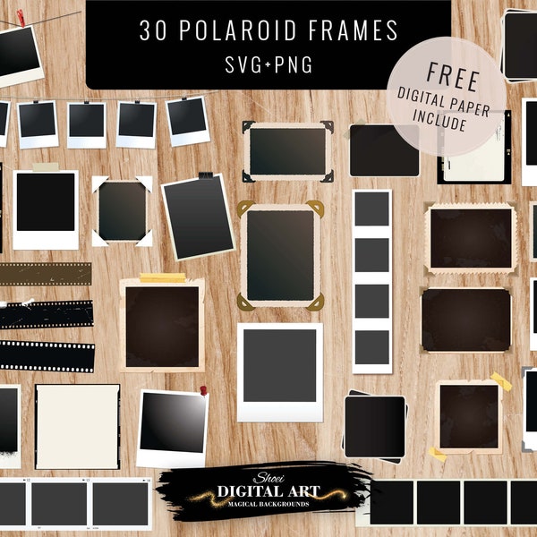 30 POLAROID FRAMES SVG, 30 Polaroid Rahmen Png, Polaroid Rahmen für Fotos, Scrapbooking Zubehör, Album Design mit Fotorahmen, Freebie