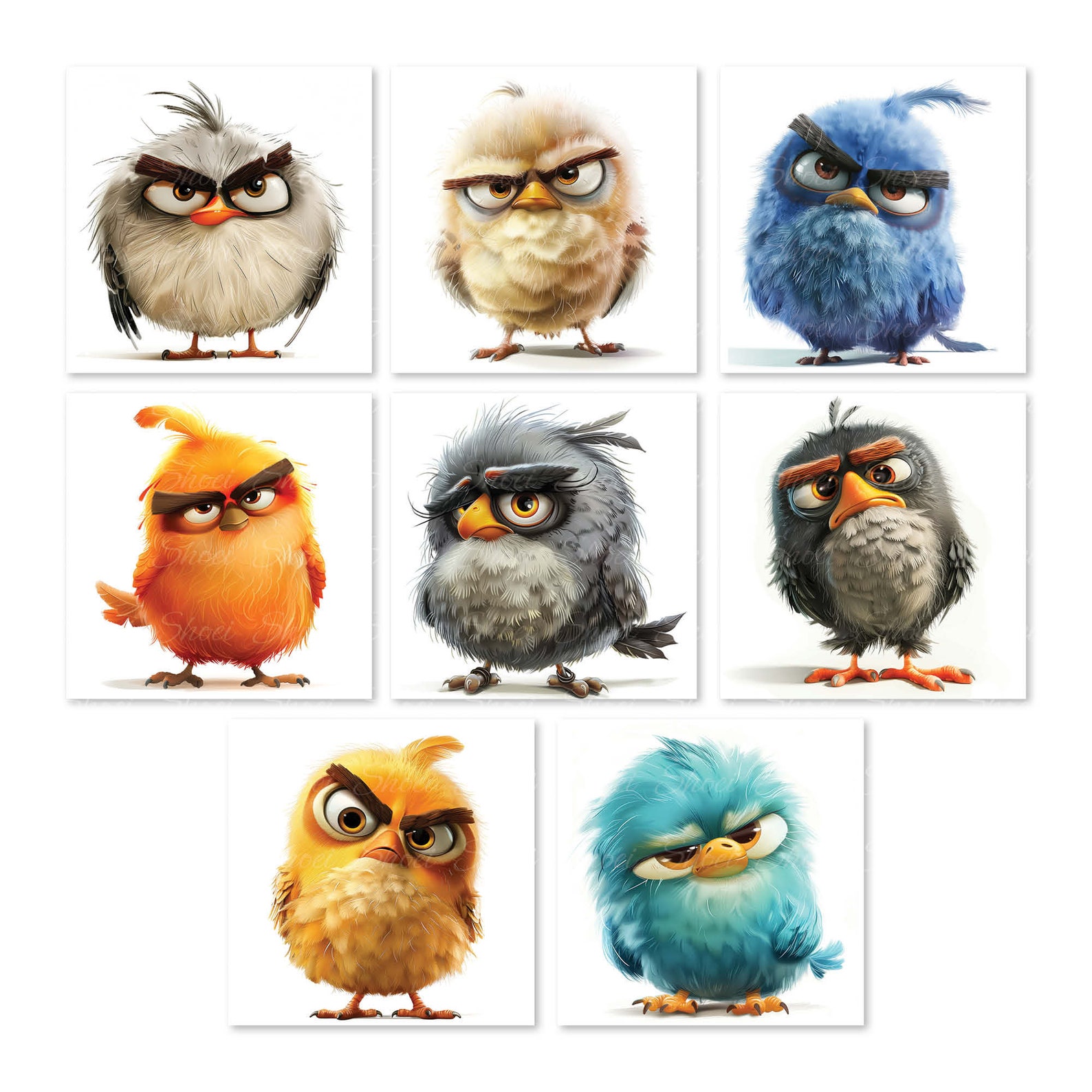 32 Grumpy Bird Watercolor CLIPART JPG for Art and Craft, Digital Paper ...