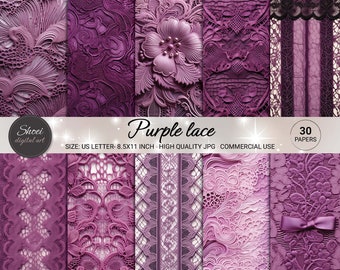 Lila Spitzen Digital-Papiere: Elegante Hintergründe für Scrapbooking (8.5x11) (Digital Download)