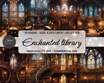 Papel digital Biblioteca Encantada: Diseños de arquitectura gótica (8,5 x 11 pulgadas)