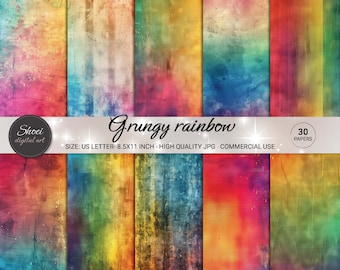 Grungy Rainbow Digital Papers: Distressed Textures (8.5x11 inch) (Digital Download)