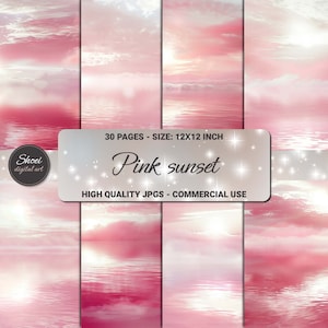 Pink Sunset Digital Paper Pack: Aquarell Himmel Hintergründe (Digitaler Download)