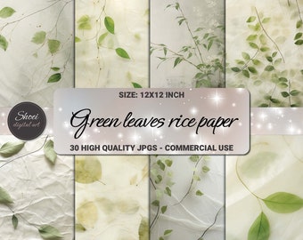 Green Leaves Rice Paper: Botanical Scrapbook Paper (Digital Download)