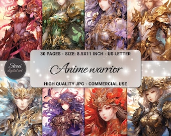 Papel digital de guerrero anime: Arte fantástico, fondos para álbumes de recortes (descarga digital)