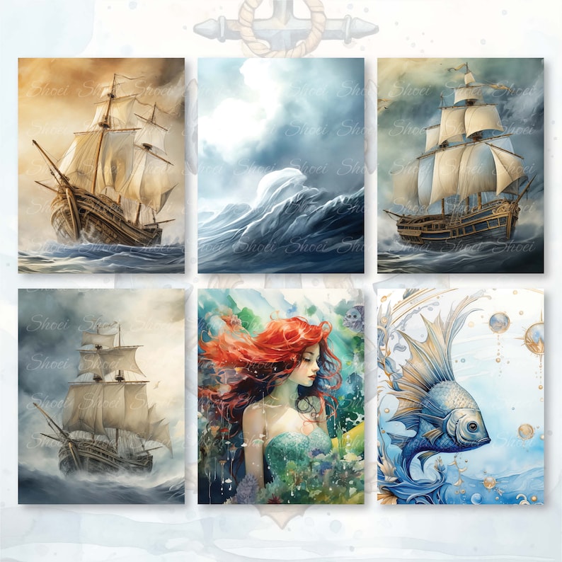 Mermaid Fantasy Under Sea 30 Pages 8.5X11 size For Junk Journal Backgrounds, Scrapbooking, Art and Craft, Commercial Use, Magic Fairy Tale, high quality 300 dpi JPG files
30 JPG Printable image pages (8.5X11 inch)