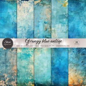 Antique Blue Digital Paper: 30 Grungy Textures (8.5x11 JPG)