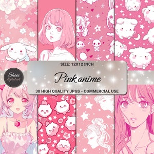 Anime Inspired Pink Digital Paper Pack - 30 Pages for Crafts & Scrapbooking