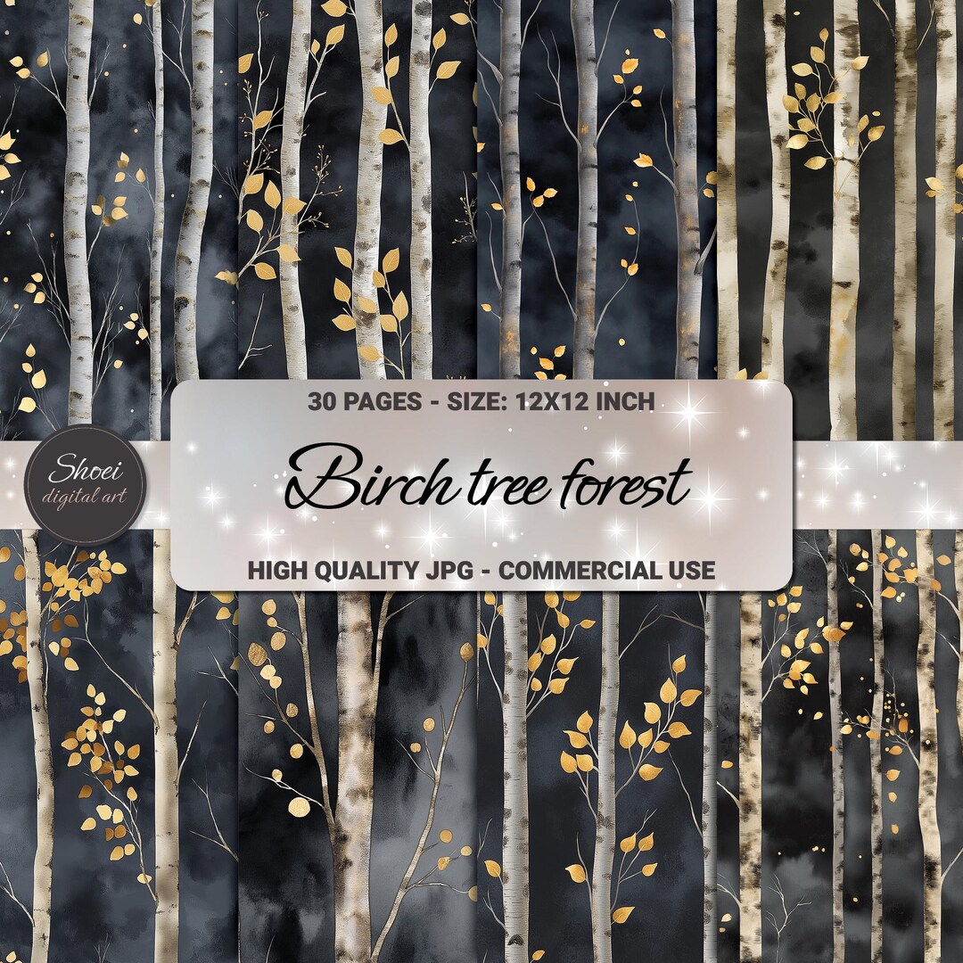 Birch Tree Forest Digital Paper: Autumn Woodland Scrapbook Kit (12x12 ...
