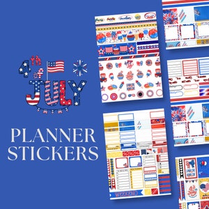4th of July Planner Stickers | Independence Day, Patriotic Theme, Red White Blue, Holiday Decorative Stickers for Planners, July 4th Holiday