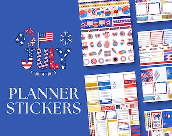 Juli 4 Sticker | Unabhängigkeitstag, Vaterländisches Thema, Rot-Weiß-Blau, Feiertagsdekorative Aufkleber für Planer, 4. Juli Feiertag