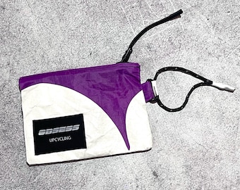 Portafoglio riciclato OBSESS in nylon Ripstop viola e bianco, impermeabile, stile Gorpcore