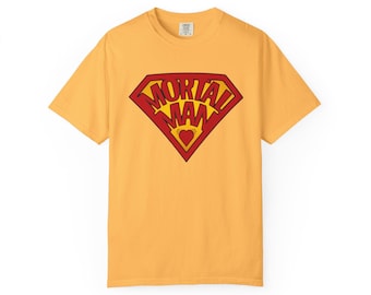 Mortal Man Shield logo T-shirt | Retro Superhero Emblem