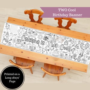 Runner da tavolo da colorare per compleanno personalizzato, tovaglia per compleanno, striscione di compleanno personalizzato, tovaglia da colorare, festa del secondo compleanno Two Cool