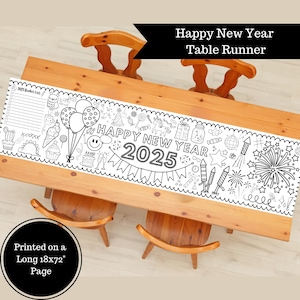 Póster para colorear de Año Nuevo 2025, mantel o camino de mesa, mantel de papel para fiestas infantiles de fin de año, decoraciones para fiestas de invierno de 18 x 72 pulgadas