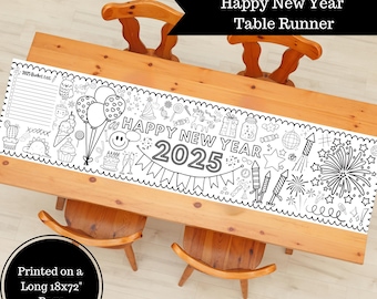 New Years 2026 Coloring Table Runner: Kids Party Activity (20"x72")