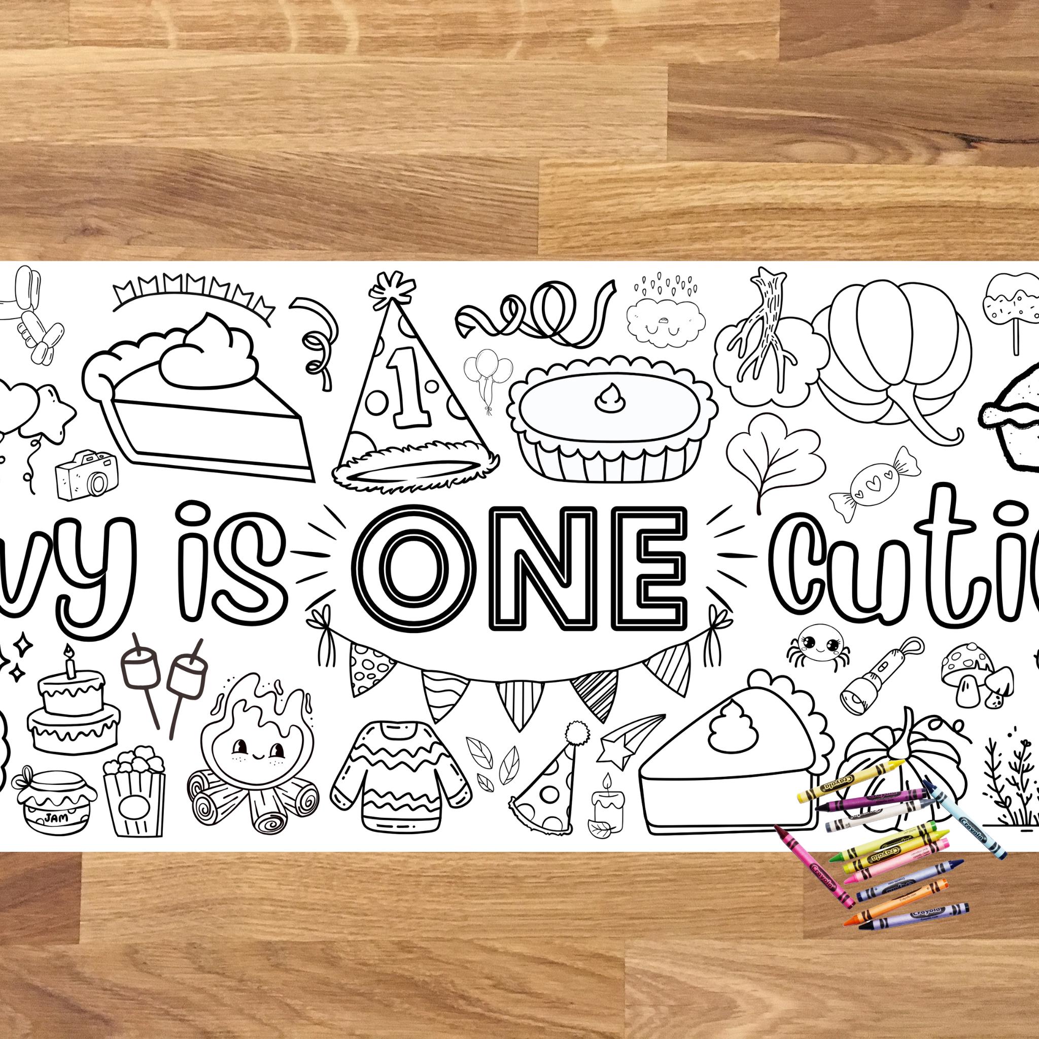 Custom Birthday Coloring Table Runner, Birthday Table Cloth, Custom