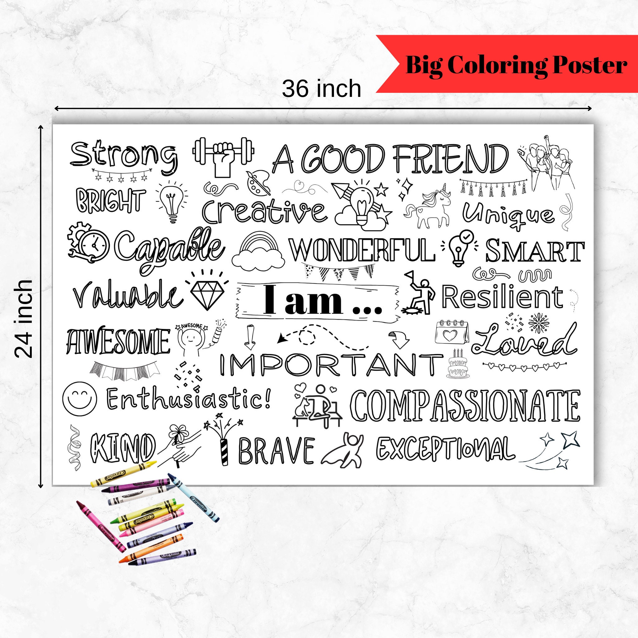 Positive Affirmation Coloring Page, Coloring Poster, Positive Decor