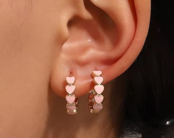 Pendientes de aro pequeños de acero inoxidable con forma de corazón de colores, hipoalergénicos, 13 mm.
