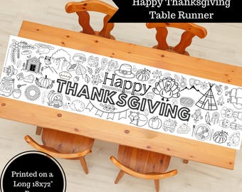 Chemin de table à colorier pour Thanksgiving : activité de dîner de reconnaissance (20 x 72 po.)