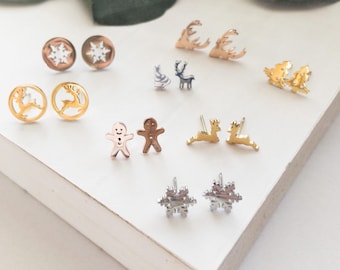 Hypoallergenic Stainless Steel Christmas Earrings: Reindeer, Snowflake, Tree