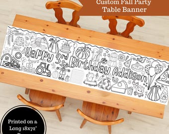 Custom Fall First Birthday Coloring Table Runner: Farm Pumpkin Patch Party (20x72")