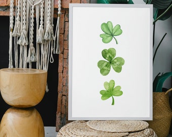 Lámina artística de trébol en acuarela: Decoración del Día de San Patricio (Descarga digital)