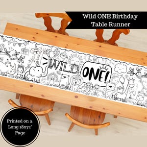 Wild ONE Birthday Coloring Table Runner: Zoo Animal Theme (20x72")