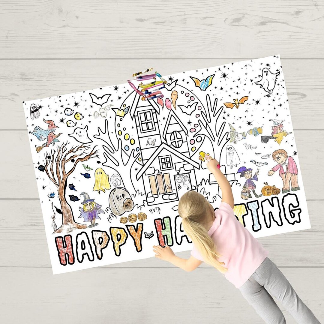 Happy Haunting Halloween Coloring Poster: Large Family Activity - Etsy