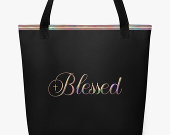 Blessed Minimalist Bible Study Bag, Christian Gift for Women of Faith, Black Church Tote