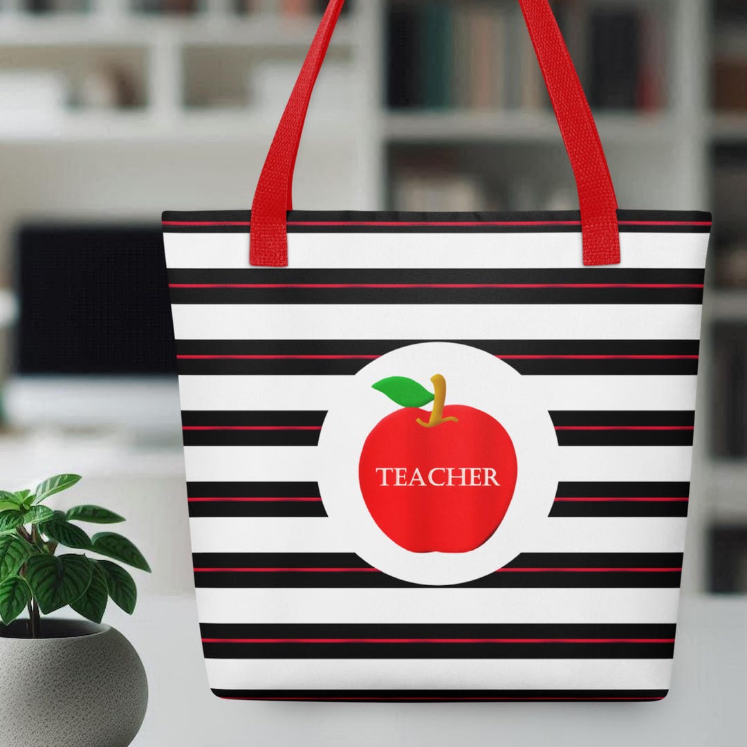 Teacher Tote Bag: Striped Apple Design, Teacher Appreciation Gift - Etsy