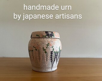 Japanese Handcrafted Ceramic Urn with Floral Motif Lovely vase. Please put your best.Vessel