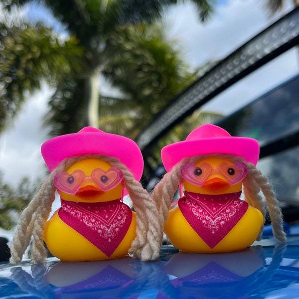 Knotty Barbie Ducks ! Custom Western Cowgirl Rubber Ducks with Dreadlocks Pink Cowboy hat Sunglasses Dreadlock gifts Jeep Ducks Bachelorette