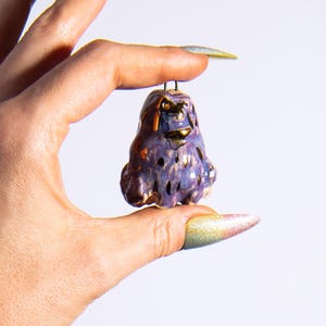 Cute jewelry alien yeti ceramic pendant - handmade glazed stoneware with 24k gold luster, gifts for her, fun jewelry, statement jewelry