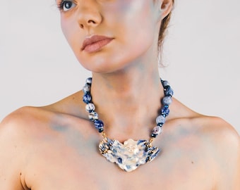 Schutzengel Halskette - Porzellanschmuck mit 24 Karat Goldglanz, Geschenke für sie, Hochzeitsschmuck, Statement-Schmuck, Brautkette