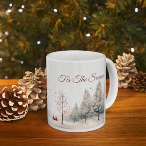 Caneca Tis the Season, xícara de café de Natal para chocolate quente e cacau, linda caneca de férias