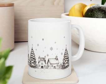 Weihnachtstasse, süßer Feiertagskaffee und heiße Kakaotasse