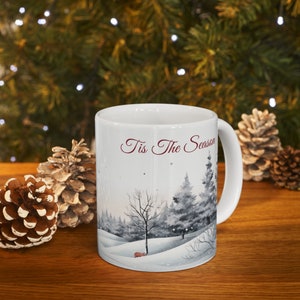 Caneca Esta é a Temporada, Xícara de Café de Natal para Chocolate Quente e Cacau, Linda Caneca de Férias, Paisagem de Inverno