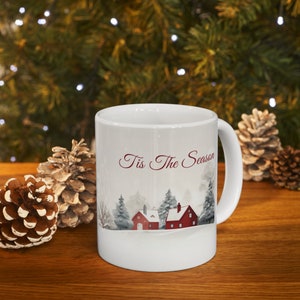 Caneca Tis the Season, xícara de café de Natal para chocolate quente e cacau, linda caneca de férias