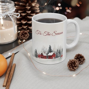 Caneca Tis the Season, xícara de café de Natal para chocolate quente e cacau, linda caneca de férias