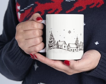 Weihnachtstasse, niedlicher Feiertagskaffee und heiße Kakaotasse