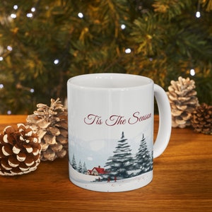 Caneca Tis the Season - Xícara de Café de Natal para Chocolate Quente e Cacau - Linda Caneca de Natal