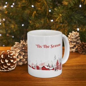 Caneca Tis the Season, xícara de café de Natal para chocolate quente e cacau, linda caneca de férias