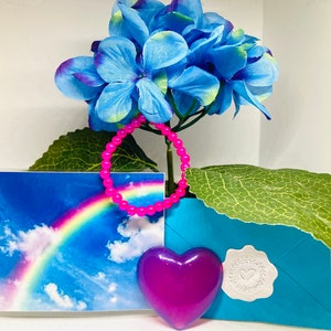 Paquete de cuidado, Regalo de apoyo al divorcio infantil, Regalo de hija, Regalo de hijo, Regalo de pensamiento en ti, Regalo de aliento, Corazón de resina, Pulsera