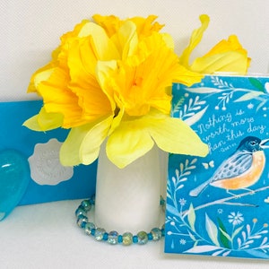 Frühlingspaket, Das Leben ist schön Geschenk, Einfach weil Geschenk, Erbauliches Geschenk, Rotkehlchen Geschenk, Harz Herz, Perlenarmband