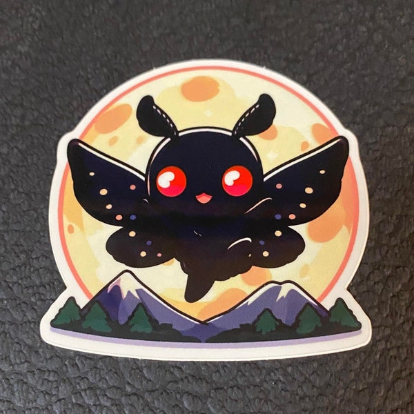 Mothman and The Moon: Vinyl Mothman Moon Sticker - Waterproof Sticker For Laptops, Waterbottles, Phones, and more!