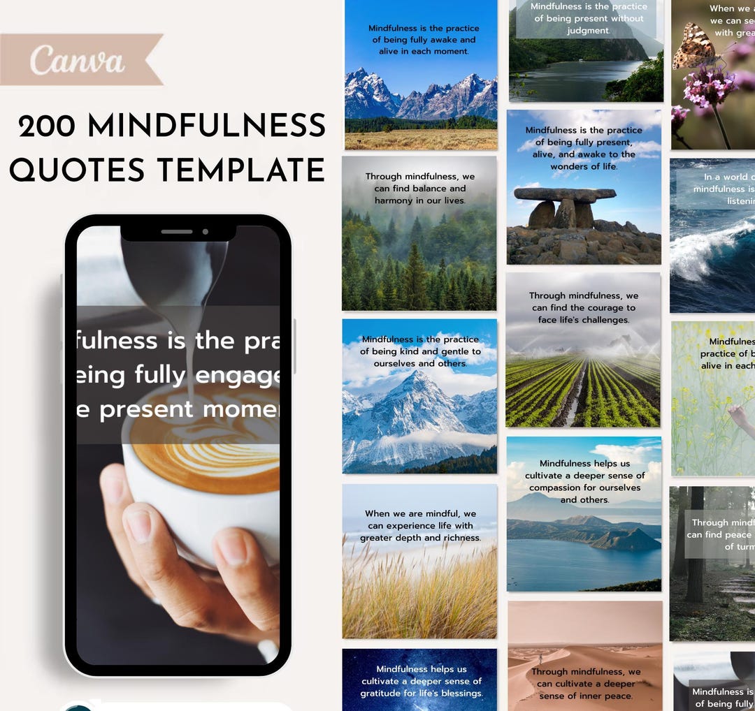 200 Mindfulness Quotes Social Media Template | Canva Quote Templates ...